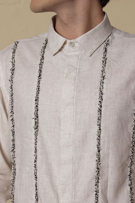 Lacquer Embassy_Beige Cotton Tape Detailed Shirt _at_Aza_Fashions