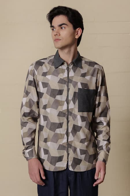 Lacquer Embassy Green Rayon Camouflage Print Full Sleeve Shirt 