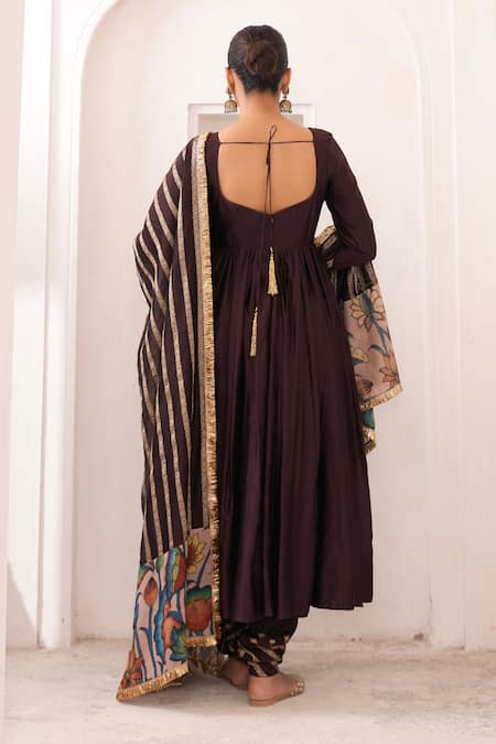 Aamra By Lavanya Brown Hand Embroidered Anarkali Set 