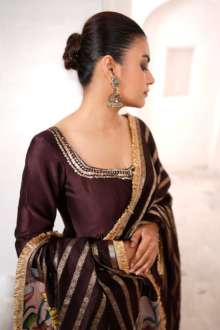 Aamra By Lavanya Brown , Chanderi Embroidery Square Neck Hand Anarkali Set at Aza Fashions Aamra By Lavanya_Brown , Chanderi Embroidery Square Neck Hand Anarkali Set _at_Aza_Fashions