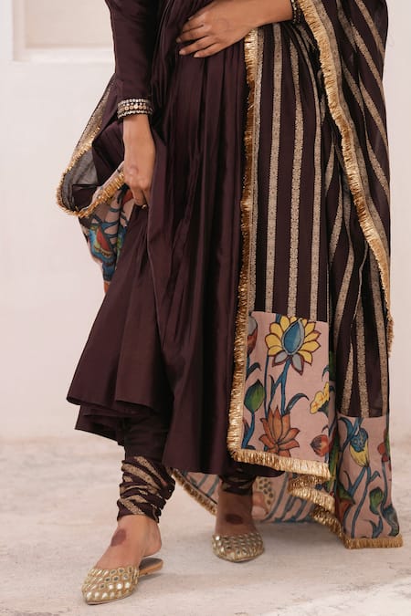 Buy Aamra By Lavanya Brown , Chanderi Embroidery Square Neck Hand Anarkali Set Buy_Aamra By Lavanya_Brown , Chanderi Embroidery Square Neck Hand Anarkali Set