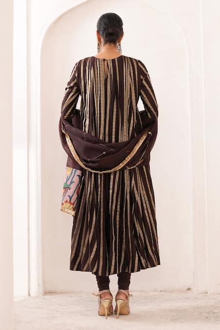 Aamra By Lavanya Brown Hand Embroidered Anarkali Set 