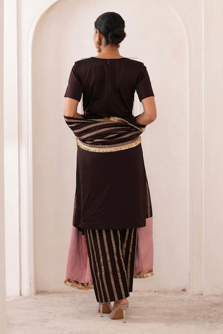 Aamra By Lavanya Brown Hand Embroidered Kurta Set 