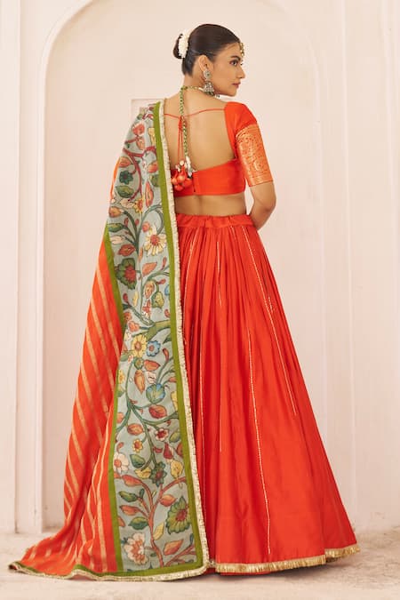 Aamra By Lavanya Orange Hand Embroidered Lehenga Set 