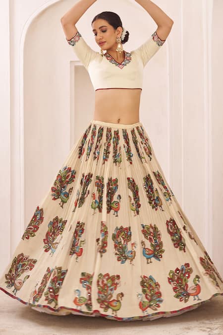 Aamra By Lavanya Ivory , Chanderi Embroidery, Pom-poms, Tassels Maroon Hand Lehenga Set