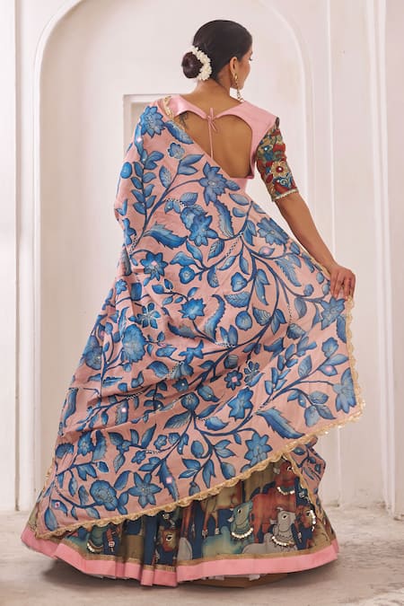 Aamra By Lavanya Blue & Pink Hand Embroidered Lehenga Set 