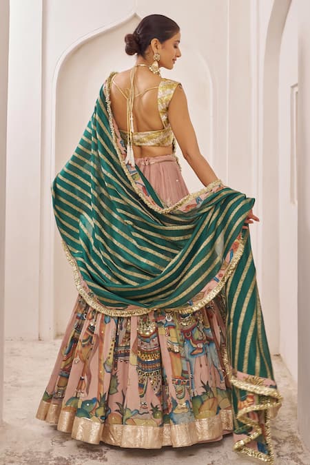 Aamra By Lavanya Sandrose Pink & Teal Green Designer Lehenga Set 