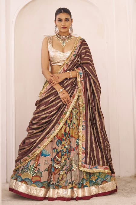 Buy_Aamra By Lavanya_Olive Green , Chanderi Embroidery Designer Olive-green Lehenga Set _Online_at_Aza_Fashions