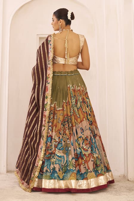 Aamra By Lavanya Designer Olive-Green Lehenga Set 