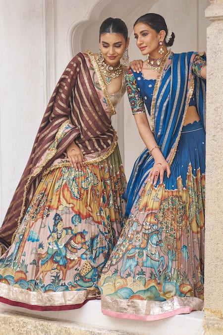 Aamra By Lavanya_Olive Green , Chanderi Embroidery Designer Olive-green Lehenga Set _at_Aza_Fashions