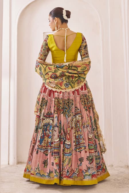 Aamra By Lavanya Maroon & Oakre-Yellow Hand Embroidered Lehenga 