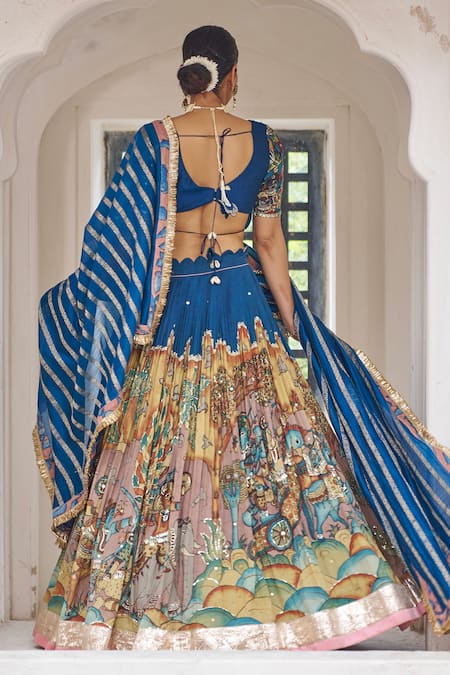 Aamra By Lavanya Blue Hand Embroidered Lehenga Set 