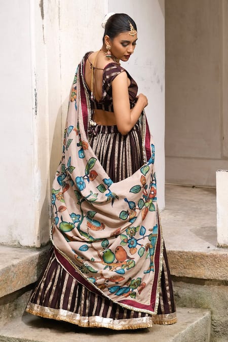 Aamra By Lavanya Brown & Sandrose-Pink Hand Embroidered Lehenga 