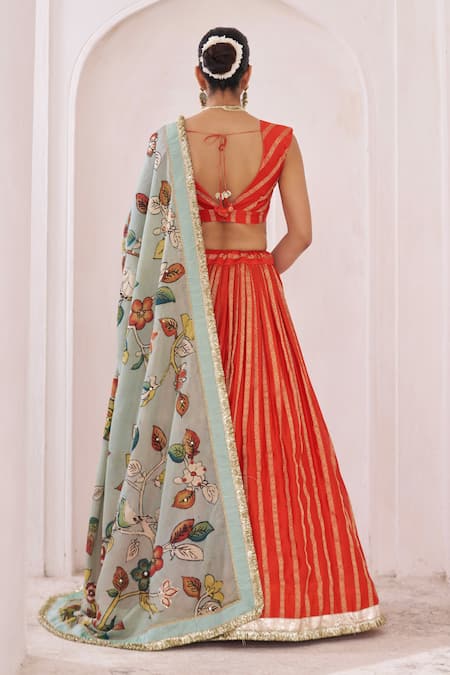 Aamra By Lavanya Designer Orange Silk Lehenga Set 
