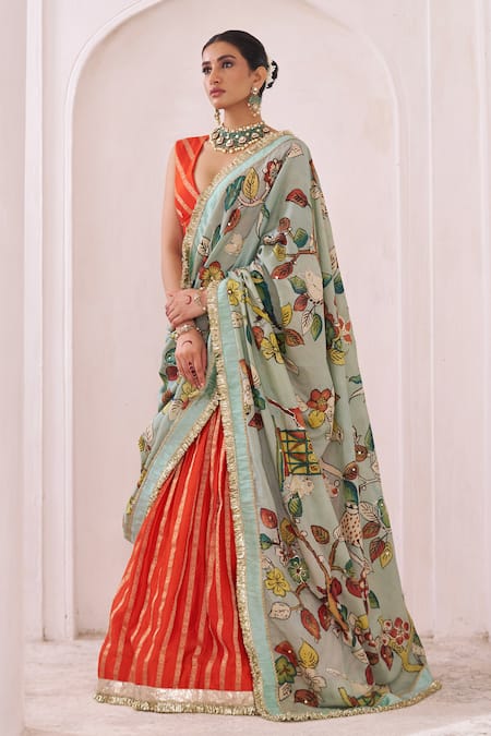 Aamra By Lavanya Orange , Chanderi Embroidery Round Neck Designer Lehenga Set Online at Aza Fashions Aamra By Lavanya_Orange , Chanderi Embroidery Round Neck Designer Lehenga Set _Online_at_Aza_Fashions