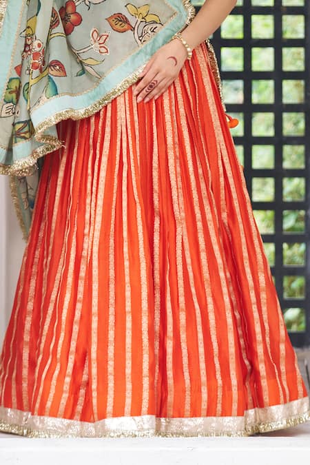 Aamra By Lavanya Orange , Chanderi Embroidery Round Neck Designer Lehenga Set at Aza Fashions Aamra By Lavanya_Orange , Chanderi Embroidery Round Neck Designer Lehenga Set _at_Aza_Fashions