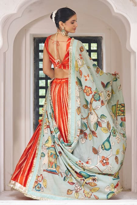 Buy Aamra By Lavanya Orange , Chanderi Embroidery Round Neck Designer Lehenga Set Buy_Aamra By Lavanya_Orange , Chanderi Embroidery Round Neck Designer Lehenga Set