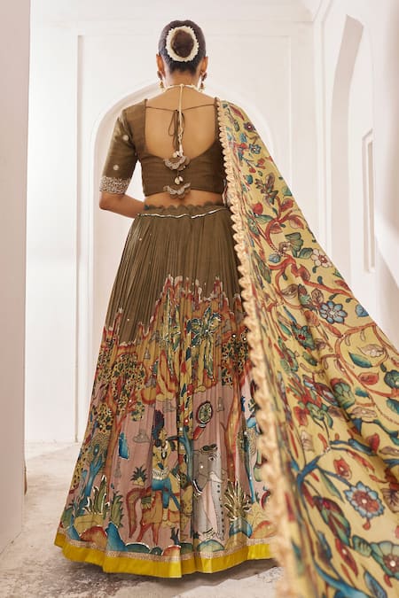 Aamra By Lavanya Olive-Brown Hand Embroidered Lehenga Set 