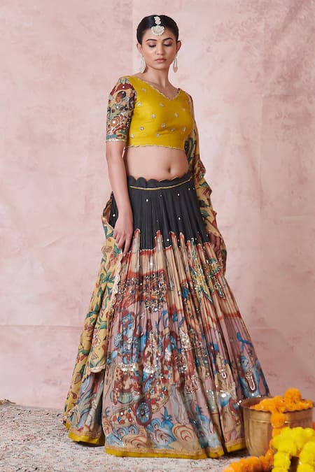 Shop Aamra By Lavanya Multi Color Silk Sequins, Embroidery Round Neck Hand Lehenga Set Online at Aza Fashions Shop_Aamra By Lavanya_Multi Color Silk Sequins, Embroidery Round Neck Hand Lehenga Set _Online_at_Aza_Fashions