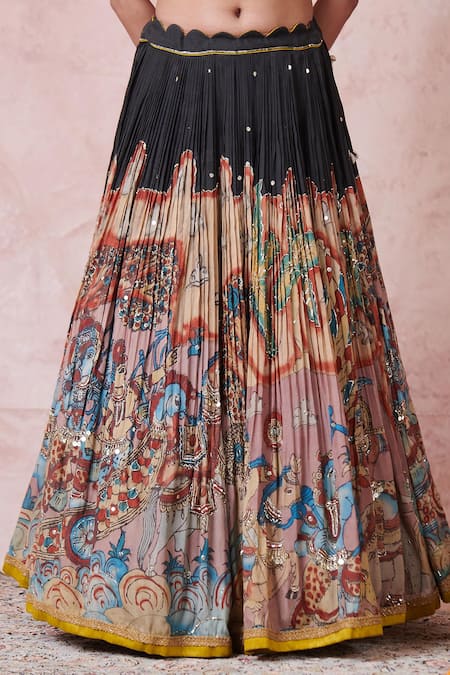 Buy Aamra By Lavanya Multi Color Silk Sequins, Embroidery Round Neck Hand Lehenga Set Buy_Aamra By Lavanya_Multi Color Silk Sequins, Embroidery Round Neck Hand Lehenga Set