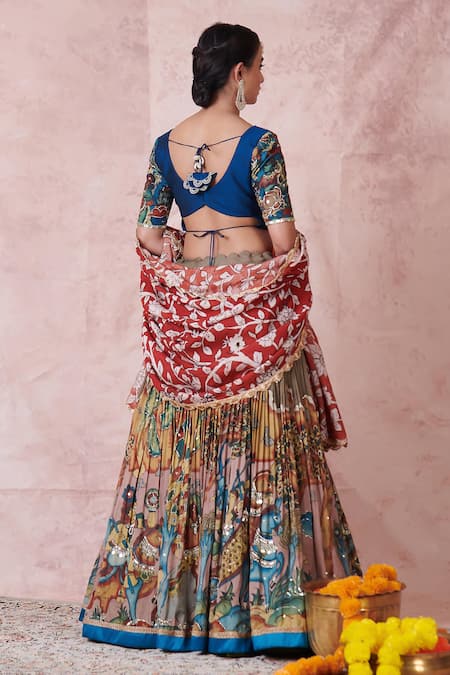 Buy_Aamra By Lavanya_Olive Green Silk Embroidery Round Neck Olive-green Hand Lehenga Set _Online_at_Aza_Fashions