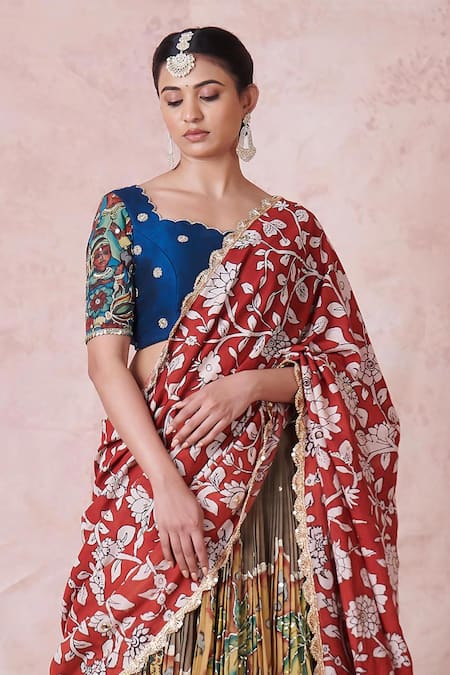 Aamra By Lavanya_Olive Green Silk Embroidery Round Neck Olive-green Hand Lehenga Set _at_Aza_Fashions