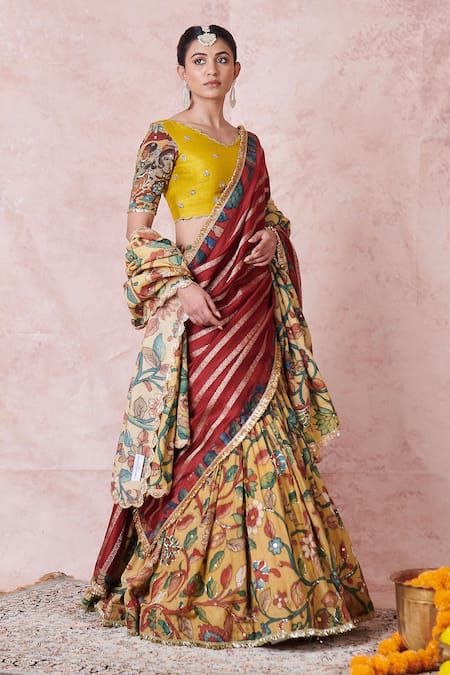 Aamra By Lavanya_Multi Color , , Designer Jaggery Yellow Lehenga Set _Online_at_Aza_Fashions