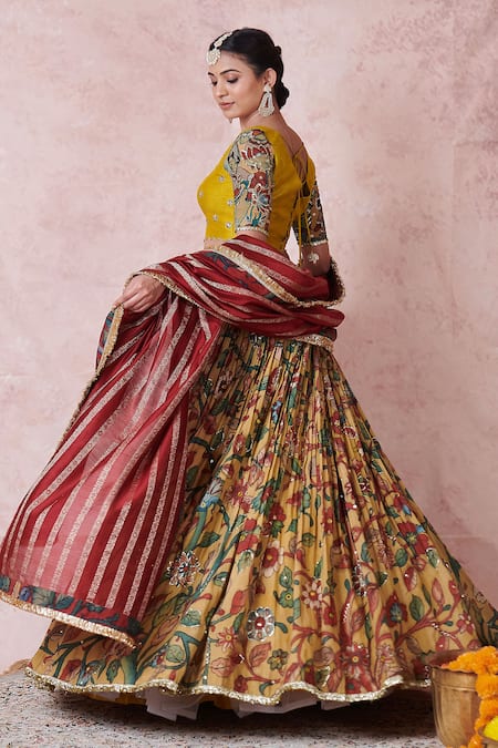 Buy_Aamra By Lavanya_Multi Color , , Designer Jaggery Yellow Lehenga Set _Online_at_Aza_Fashions