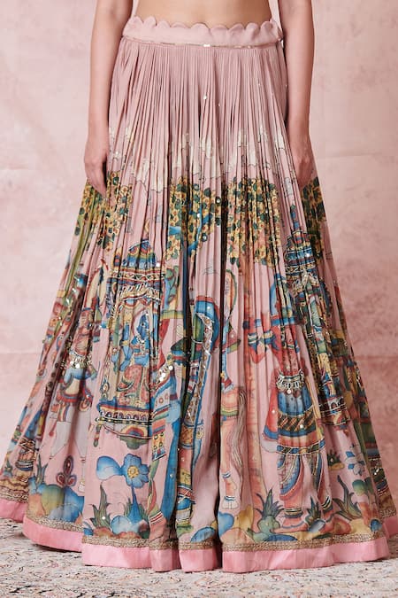 Shop_Aamra By Lavanya_Pink Silk Embroidery Round Neck Sandrose-pink Hand Lehenga Set _Online_at_Aza_Fashions