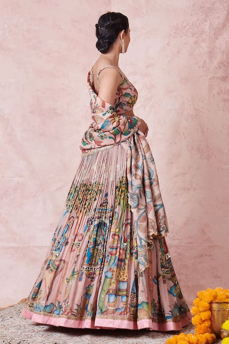 Aamra By Lavanya_Pink Silk Embroidery Round Neck Sandrose-pink Hand Lehenga Set _at_Aza_Fashions