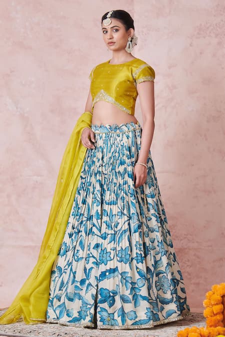 Buy Aamra By Lavanya Ivory Silk Embroidery Round Neck Hand Lehenga Set Online at Aza Fashions Buy_Aamra By Lavanya_Ivory Silk Embroidery Round Neck Hand Lehenga Set _Online_at_Aza_Fashions