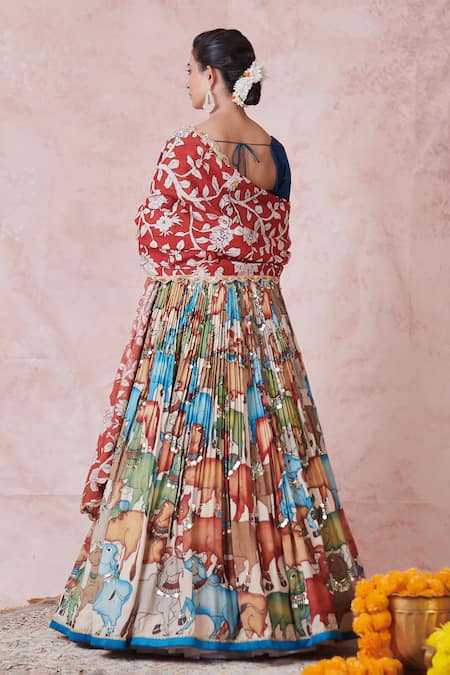 Aamra By Lavanya Ivory Blue Maroon Hand Embroidered Lehenga Set 