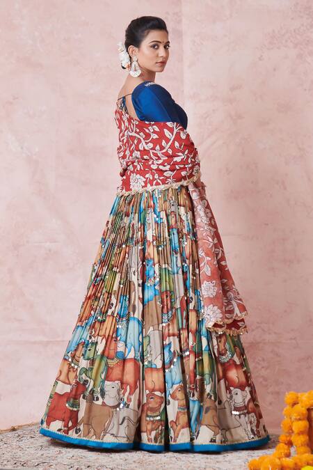 Buy_Aamra By Lavanya_Multi Color Silk Embroidery Square Neck Ivory Blue Maroon Hand Lehenga Set _Online_at_Aza_Fashions