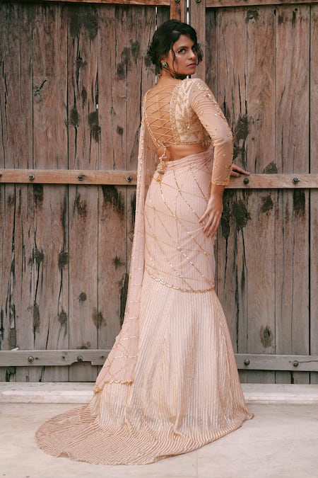 Lasha Peach Georgette Embroidered Lehenga Set 