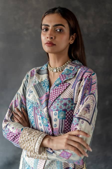 Buy Shachi Sood Multi Color Chanderi, Silk Designer Chandani Jacket Kurta And Sharara Set Online at Aza Fashions Buy_Shachi Sood_Multi Color Chanderi, Silk Designer Chandani Jacket Kurta And Sharara Set _Online_at_Aza_Fashions