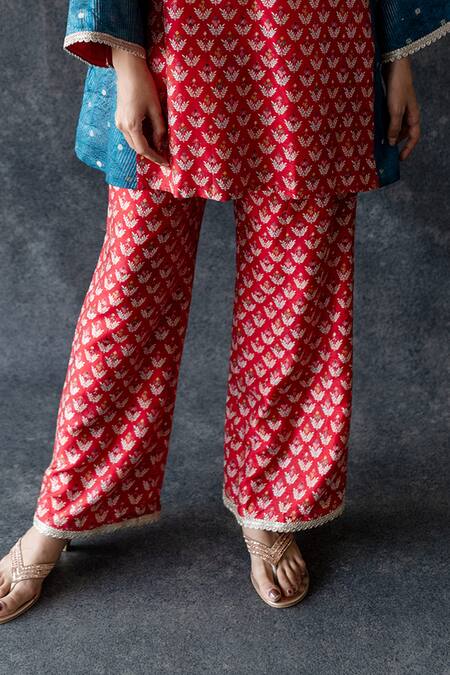 Shachi Sood_Red Silk Embroidery Collared Hand Kurta Pant Set _Online_at_Aza_Fashions
