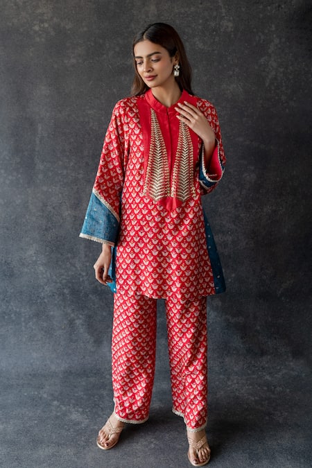 Shachi Sood Red Hand Embroidered Kurta Pant Set 