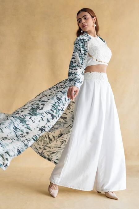 Buy_Shachi Sood_White Silk Round Neck, Collared Dupion Dune Rani Jacket Set _Online_at_Aza_Fashions