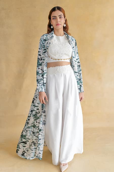 Shachi Sood White Silk Round Neck, Collared Dupion Dune Rani Jacket Set
