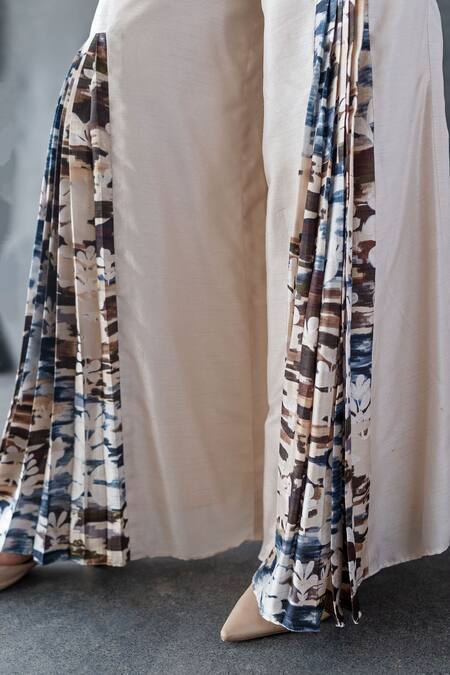 Buy_Shachi Sood_Beige Silk Embroidery, Tassels Collared Coord Set _Online_at_Aza_Fashions