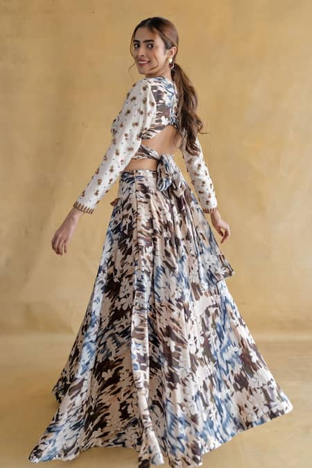 Shachi Sood Beige Floral Print Lehenga Set 