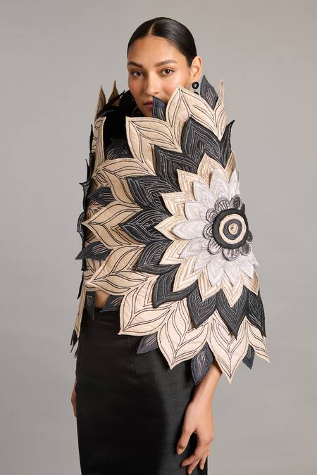 Siddartha Tytler Black 3d Mandala Cape Online at Aza Fashions Siddartha Tytler_Black 3d Mandala Cape _Online_at_Aza_Fashions