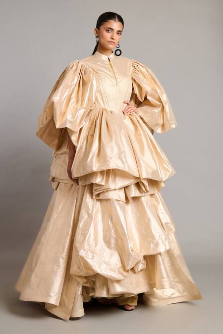 Siddartha Tytler Gold Microfiber Sweetheart Neck Textured Lame Corset Online at Aza Fashions Siddartha Tytler_Gold Microfiber Sweetheart Neck Textured Lame Corset _Online_at_Aza_Fashions