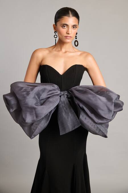 Buy Siddartha Tytler Black Net, Organza Bows Sweetheart Neck Detailed Corset Online at Aza Fashions Buy_Siddartha Tytler_Black Net, Organza Bows Sweetheart Neck Detailed Corset _Online_at_Aza_Fashions