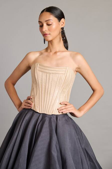 Siddartha Tytler Gold Textured Lame Quilted Corset Online at Aza Fashions Siddartha Tytler_Gold Textured Lame Quilted Corset _Online_at_Aza_Fashions