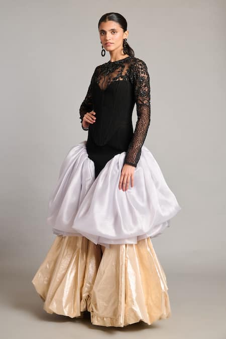 Siddartha Tytler Black Net Lace Quilted Corset Online at Aza Fashions Siddartha Tytler_Black Net Lace Quilted Corset _Online_at_Aza_Fashions