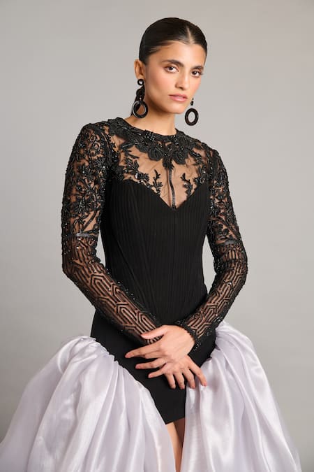 Buy Siddartha Tytler Black Net Lace Quilted Corset Online at Aza Fashions Buy_Siddartha Tytler_Black Net Lace Quilted Corset _Online_at_Aza_Fashions