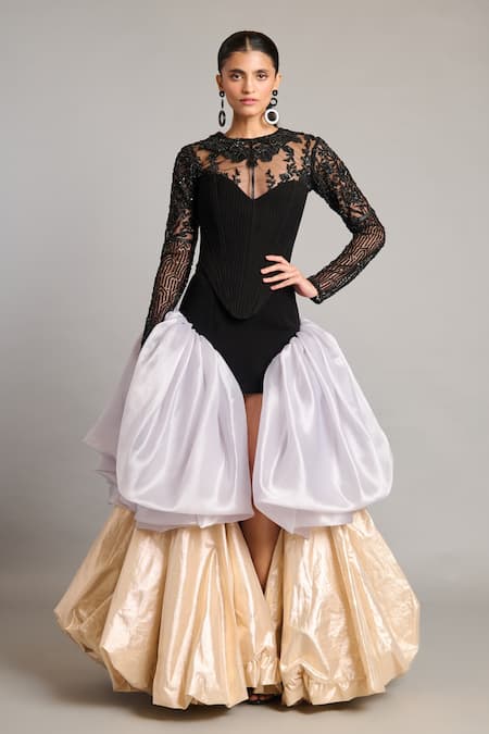 Siddartha Tytler Black Net Lace Quilted Corset