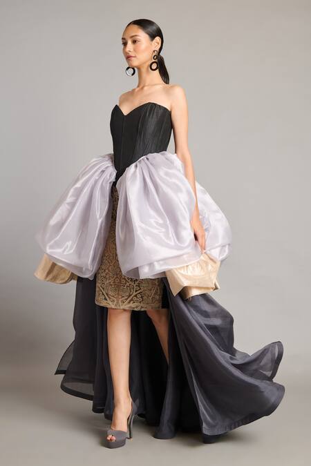 Buy Siddartha Tytler Black Organza Sweetheart Neck Steel Bauble Corset Online at Aza Fashions Buy_Siddartha Tytler_Black Organza Sweetheart Neck Steel Bauble Corset _Online_at_Aza_Fashions