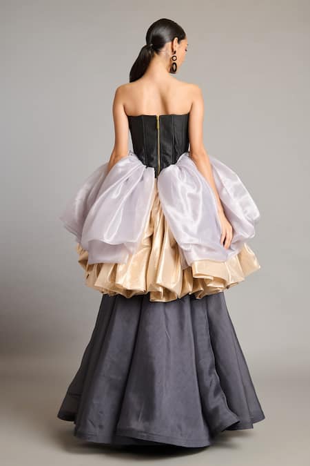 Shop Siddartha Tytler Black Organza Sweetheart Neck Steel Bauble Corset at Aza Fashions Shop_Siddartha Tytler_Black Organza Sweetheart Neck Steel Bauble Corset _at_Aza_Fashions